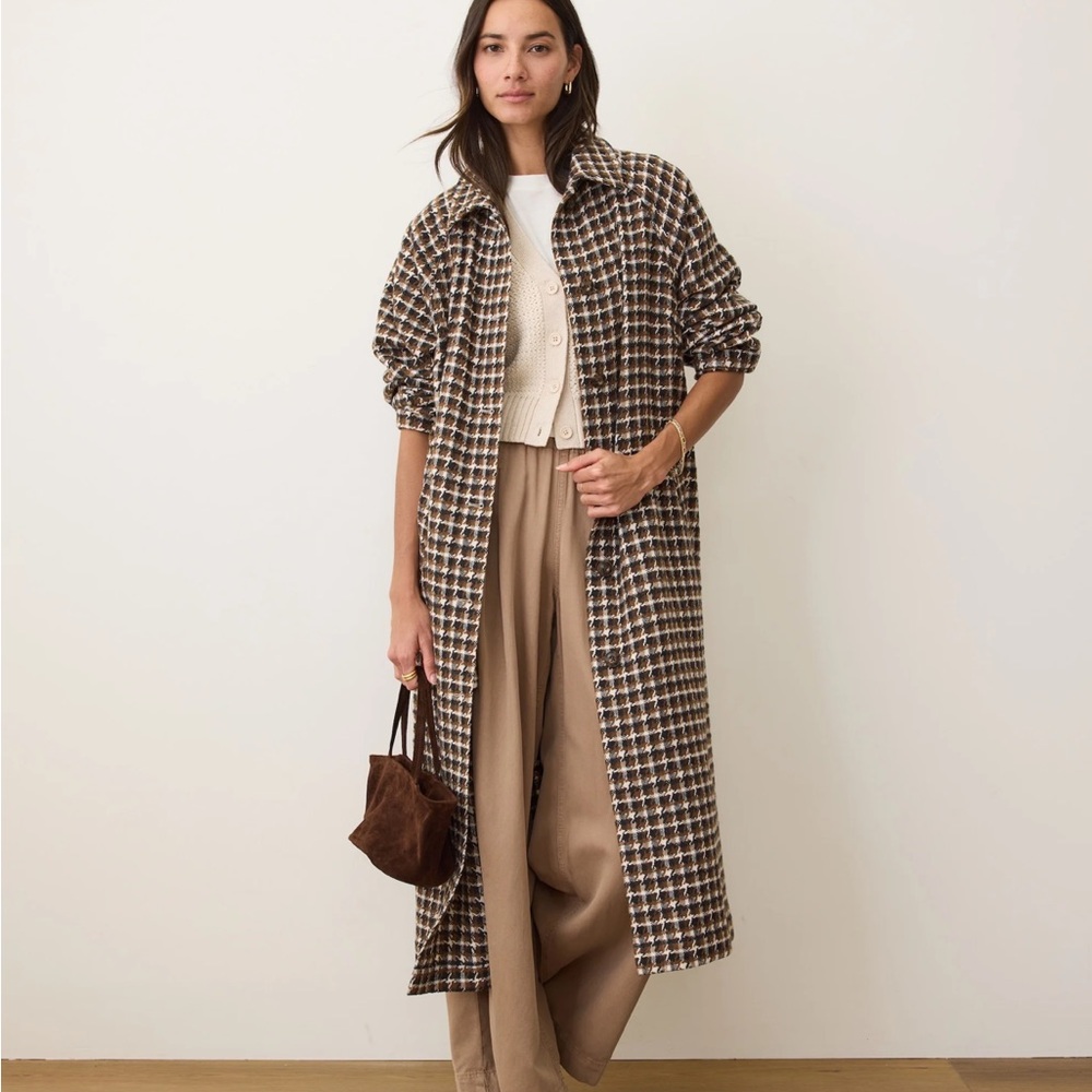 Marine Layer Hayes Houndstooth Trench Coat. Brown black/white. Size S. NWT.